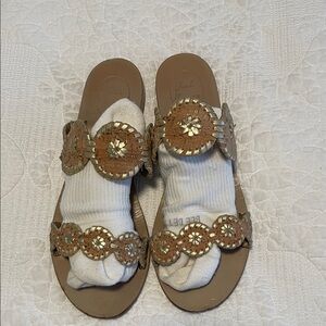 Jack Rogers Tan and Gold Leather Sandals